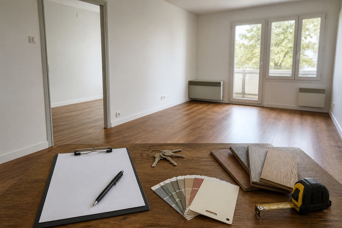 Appartement vacant avec matériaux et checklist pour gestion locative avant travaux
